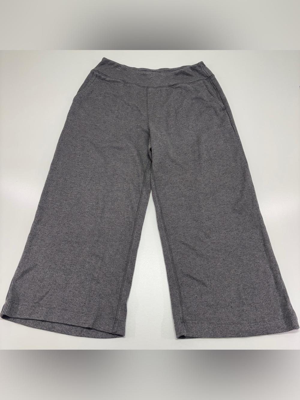 Kinesis Gray Ribbed Wide Leg Lounge Pants L Athleisure Travel Pockets